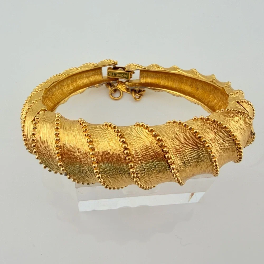Vintage Monet textured gold bangle bracelet 1960-1970s